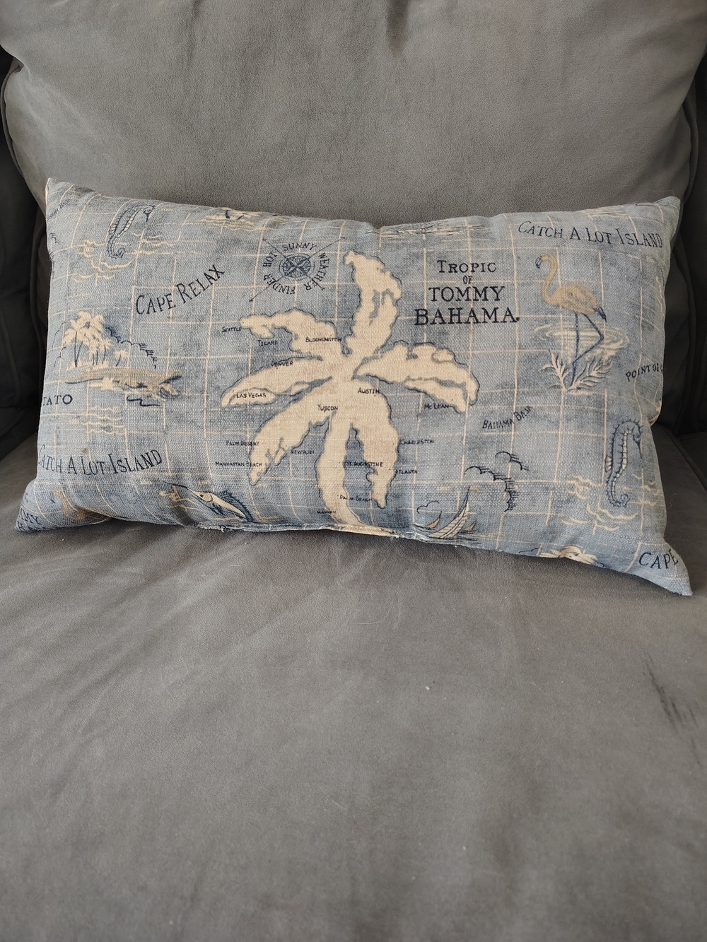 Tommy Bahama Blue and Cream Coastal Map Lumbar Pillowcase